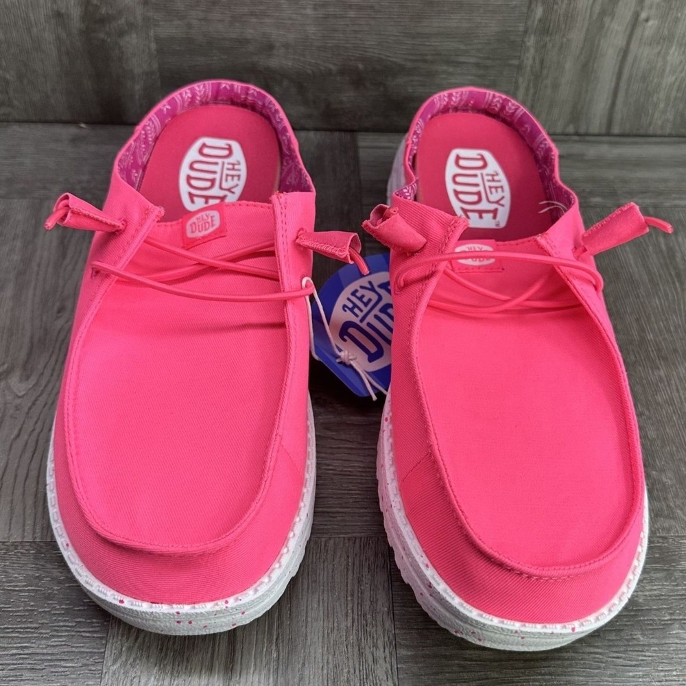 Hey Dude Wendy Mule Womens 8 Neon Pink Slip On Stretch Canvas Casual NEW - Picture 4 of 8